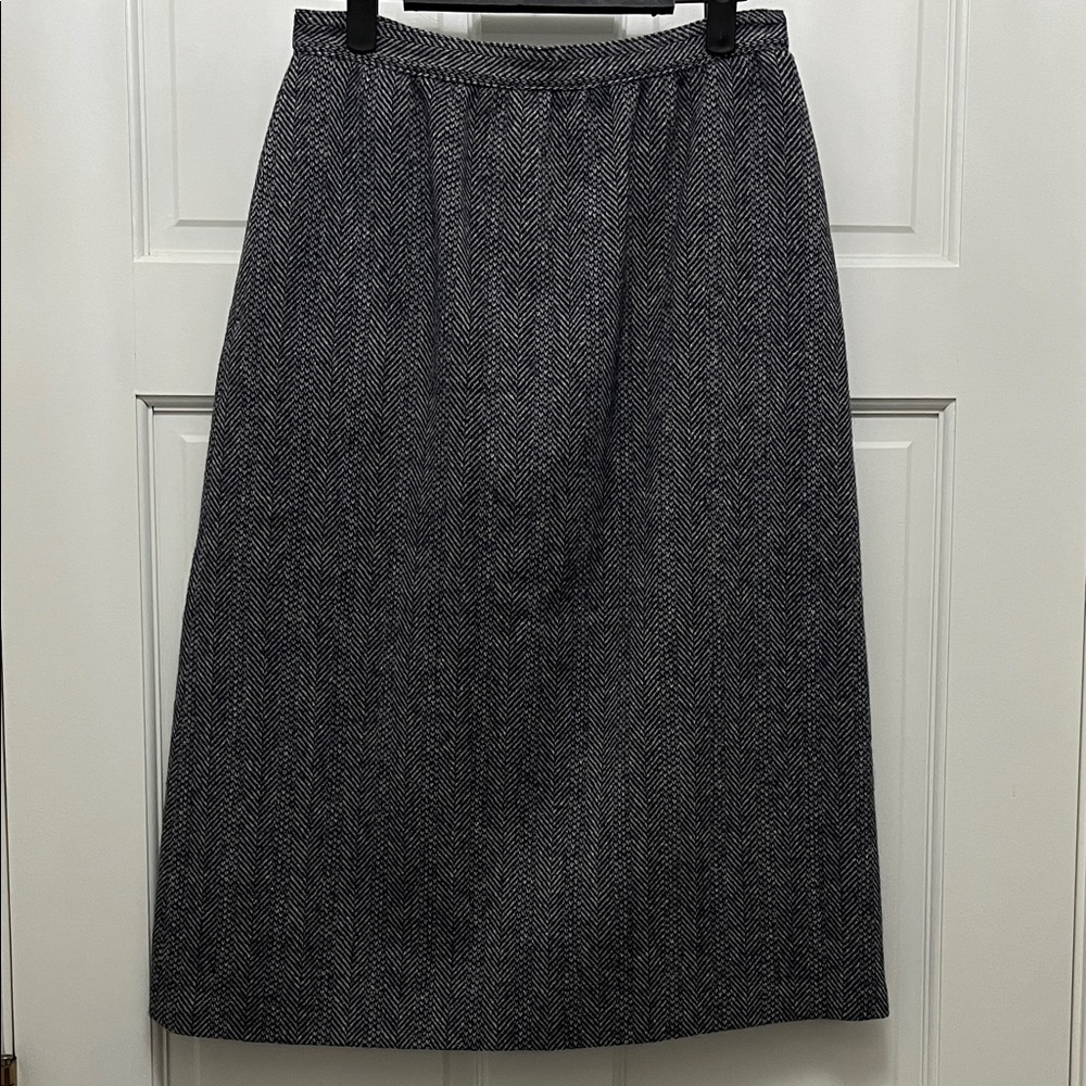 Vintage Jack Winter 100% Wool Blue & White Houndstooth Midi Skirt - Size Small